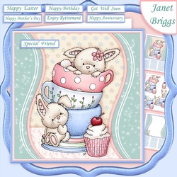 AFTERNOON BUNNY TEA 7.5 Decoupage & Insert Mini Kit