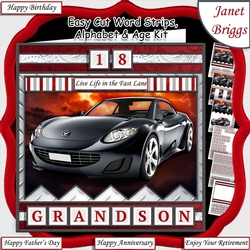 BLACK SPORTS CAR Easy Cut Family Word Strips, Alphabet & Age Tiles Word Kit