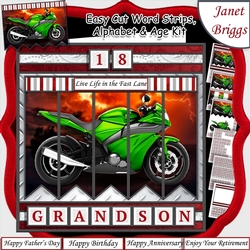 MOTORBIKE Easy Cut Family Word Strips, Alphabet & Age Tiles Word Kit