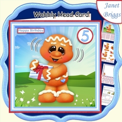 BIRTHDAY GINGERBREAD MAN WOBBLY HEAD CARD 7.5 Decoupage & Insert Mini Kit