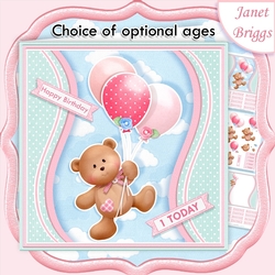 BEAR & BALLOONS With Ages Pink All Occasion Decoupage Kit