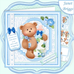 BABY BOY BEAR & BOTTLE 7.5 Decoupage & Insert Mini Kit