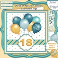 TEAL & GOLD BIRTHDAY BALLOONS & AGES 7.5 Decoupage & Insert
