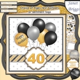 BLACK & GOLD BIRTHDAY BALLOONS & AGES 7.5 Decoupage & Insert
