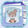 BEAR IN FLAT CAP 7.5 Christmas Decoupage & Insert Card Kit
