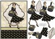 Vintage Shopping Lady in Black Topper & Decoupage