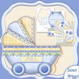 New Baby Boy Pram Shape Card 3 Sheet Mini Kit