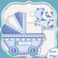 New Baby Boy Nautical Pram Shape Card 3 Sheet Mini Kit
