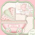 New Baby Girl Pink Pram Shape Card 3 Sheet Mini Kit