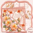 Square Scallop Pocket Peach Roses Mini Kit & Decoupage