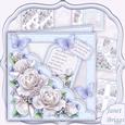 Square Scallop Pocket Silver Roses Wedding or Anniversary