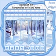 SNOWMAN IN PARK 7.5 Quick Card Kit Create Any Name Alphabet in 2 sizes