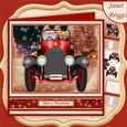 SANTAS VINTAGE CAR 7.8 Humorous Decoupage & Insert Mini Kit