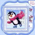 SKATING PENGUIN 8x8 Christmas Decoupage & Insert Mini Kit