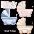 New Baby Boy or Girl Pram Shape Cards Bumper Kit