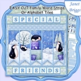 PENGUIN PARTY Christmas Easy Cut Word Strips or Alphabet Tiles Word Kit