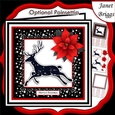 STARRY REINDEER & POINSETTIA Christmas or Birthday 7.5 Quick Card
