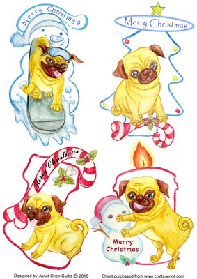 4 Christmas Percy Pugs Topper