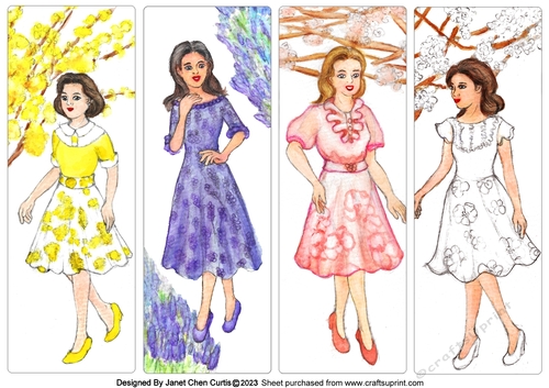 floral ladies in blossoms bookmarks