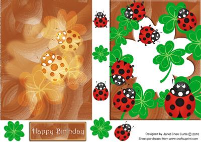 Clovers and Ladybugs Around a Wood Frame