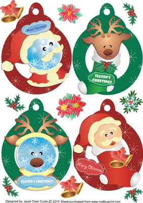 Santa and Reindeer Christmas Bauble Tag & Bookmark