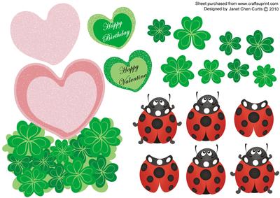 Ladybugs Happy Valentine-toppers & Decoupages