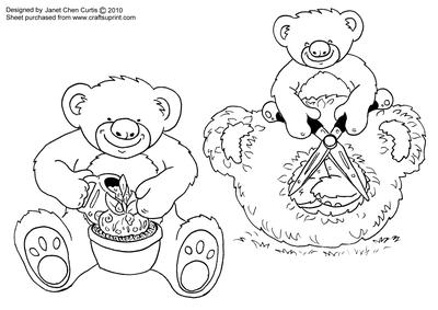 Happy Bear in Gardening-digital Stamping