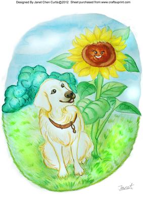 Golden Retriever and Sunflower-a4