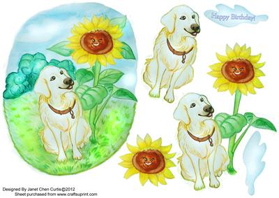 Golden Retriever and Sunflower- Toppers & Decoupages