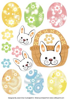 Happy Easter Basket and Eggs-toppers & Decoupages