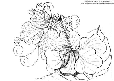 Butterfly and Hibiscus- Digital Stamps