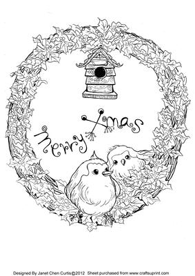 Hollyberry Wreath and Robins-digi Stamps