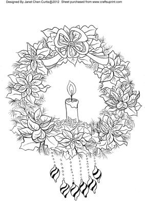 Poinsettia Wreath and Candle-digi Stamps