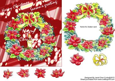 Poinsettia Wreath and Candle-quick & Shaker