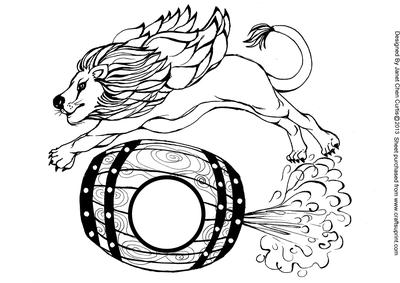 A Lion is Flying with a Beer Barrel-digi Stamps