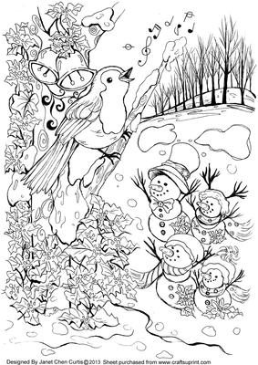 Robin Bird and Snowmen Family