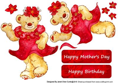 Happy Bear in Red Poinsettia Dress