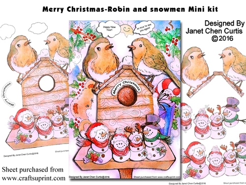 merry Christmas-Robin and snowmen