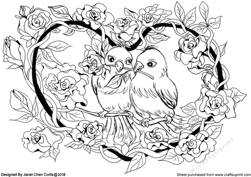 two love birds in a rosy garden