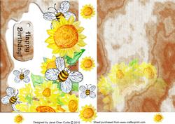 Sunflowers and Honey Bees Around a Wood Frame