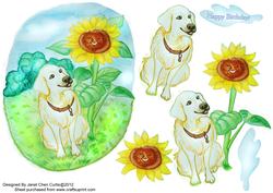 Golden Retriever and Sunflower- Toppers & Decoupages