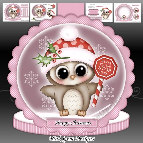 Santa Stop Here Olivia Owl Pink Shaped Card Kit