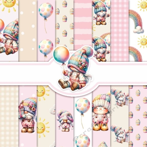 Pastel Birthday Gnomes 16 12inch x 12inch Papers