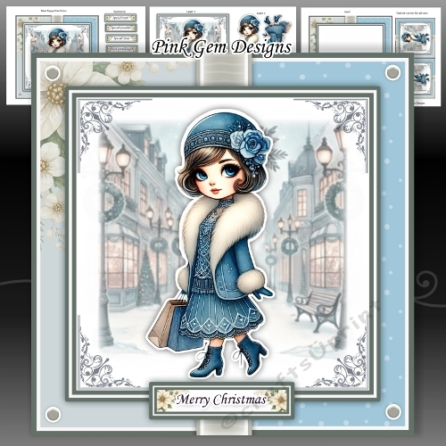 Art Deco Christmas Shopping Blue Mini Kit
