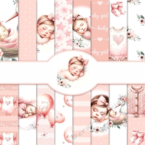 Pink Baby Days 16 Seamless Papers & Bonus Sheet of Matching Labels