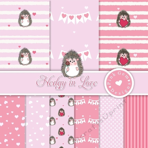 Hedgy In Love 11 Sheet Paper Pack + 2 Bonus Matching Hedgehog Clipart
