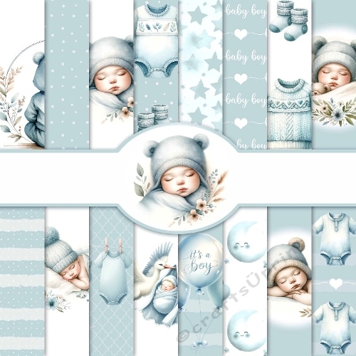 Blue Baby Days 16 Seamless Papers & Bonus Sheet of Matching Labels