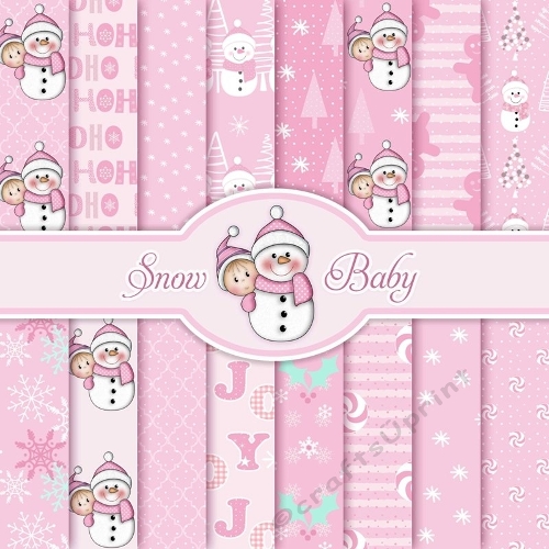 Pink Snow Baby 16 12inch x 12inch Papers + 1 Image PNG