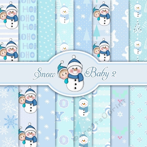 Blue Snow Baby 16 12inch x 12inch Papers + 1 Image PNG