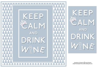 Keep Calm & Drink Wine Birthday Card (blue)
